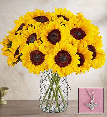 Sunflowers With Ross-Simons Bee Necklace